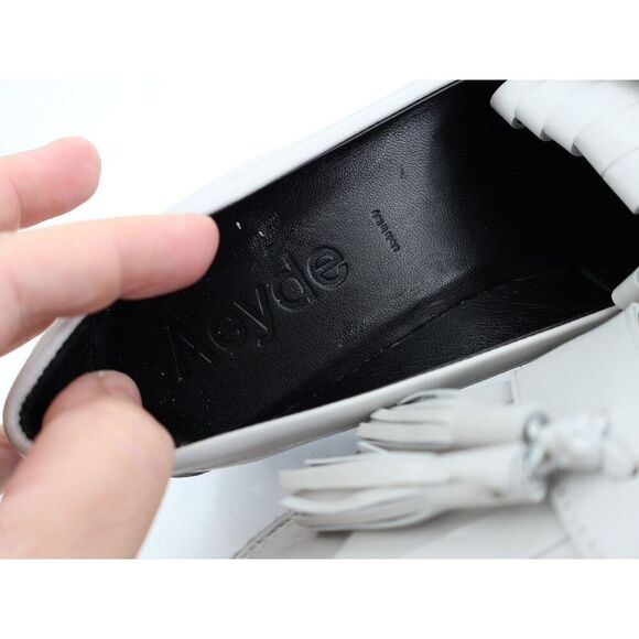 AEYDE Eryn Tassel Loafer Slip Up Size 40 9 Grey Leather Slip on Block Heel - Picture 12 of 13